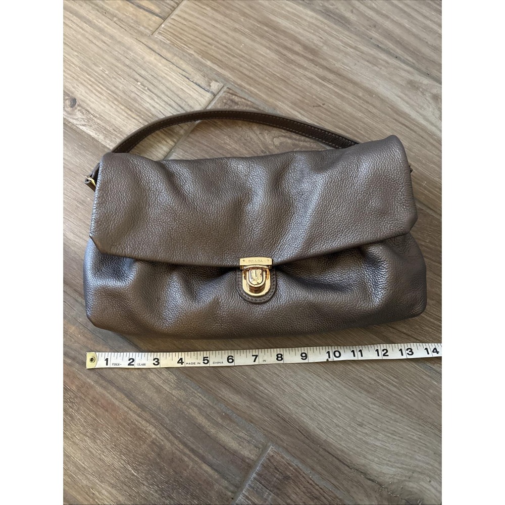 Vintage Prada Vitello Shine Copper Leather Studded Shoulder Bag Italy Gold HW - Picture 13 of 16